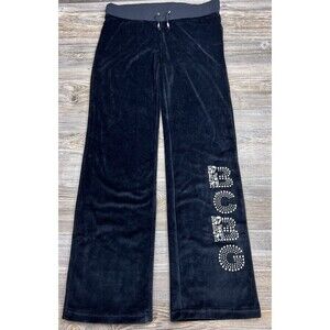 NWT BCBG Maxazaria Rhinestone Velour Track Pants Sweatpants M Black Low-Rise Y2K